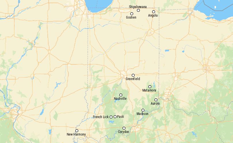 Small Towns in Indiana Map